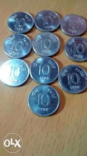 Set Of Ten Numbers Steel Ten Paise Coin Of Royal