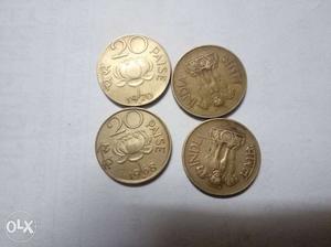 Set of 4 coins 20 paisa indian coins urgent