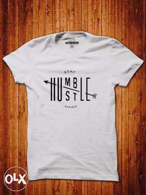 White Stay Humble Hustle Hard Print Crew-neck Shirt