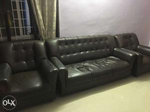 3-piece Gray Leather Sofa Set