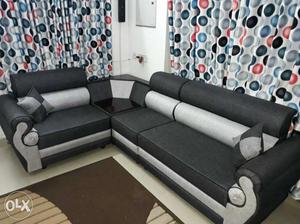 Black And Gray Suede Corner Sofa Seat