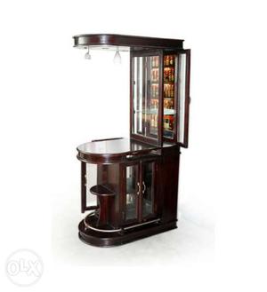 Brown Wooden Bar Counter With Cabinet