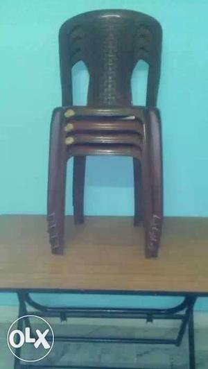 Four Plastic Chairs AND sanmika wooden table free combo set