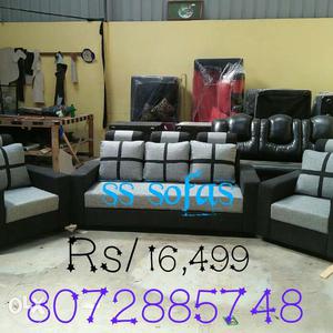 Gray And Black Leather 4-piece Sofa Set