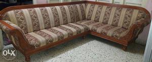 Gray And Brown Floral Fabric Corner Sofa