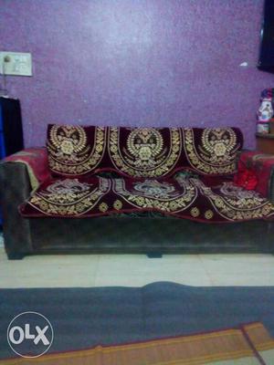 Maroon And Brown Floral Sofa