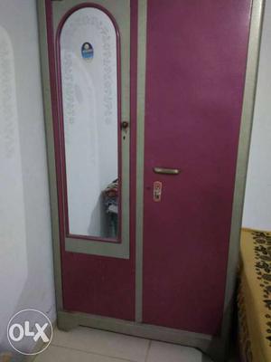 Pink And Grey 2-door Wardrobe With Mirorr