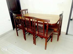 Rectangular Brown Wooden Table With 6-chairs Dining Set