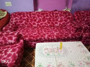 Red Fabric 3-seat Sofa