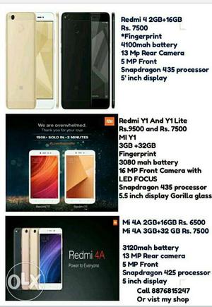 Redmi 4 4A Y1 and Y1 lite All sealed product Call