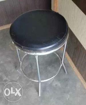 Round Black Leather Padded Stool