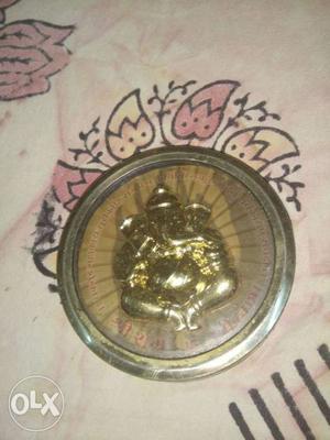 Round Gold Lord Ganesha Embossed Coin