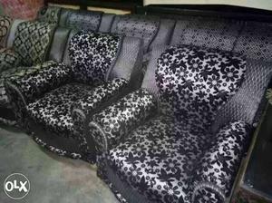 Sofa black fabric five seater