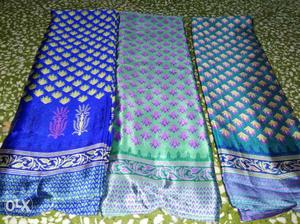 Three Blue And Green Floral Print Scarves