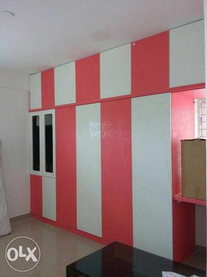 White And Pink Wooden Wardrobe
