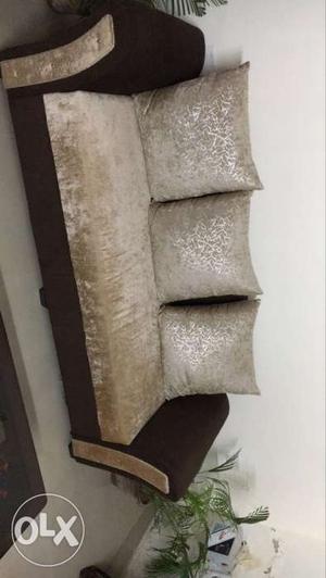 White Suede And Brown Padded Sofa