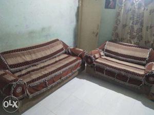 White-and-brown Fabric 2-piece Sofa Set