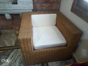 Wicker Brown Sofa Chair With White Pad