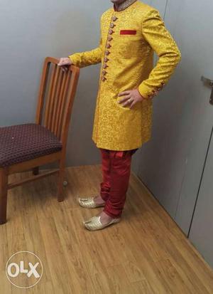 Yellow And Red Indo western (Manyavar)
