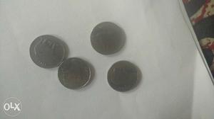 25 paise 4 Indian coins with Rhino