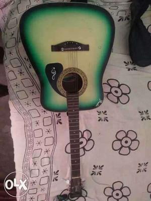 Black, Green And Beige Dreadnought Acoustic Guitar