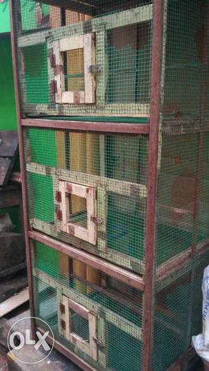 Brown And Red Wooden 3-unit Pet Cage