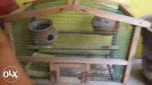 Brown Wooden Framed Gray Screened Bird Cage