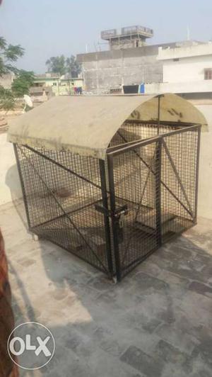 Gray Metal Kennel Cage