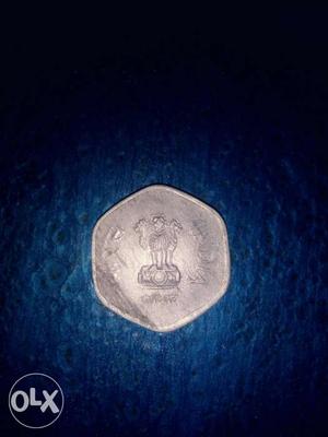 Hexagonal Silver-colored Indian Coin