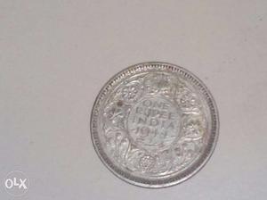 Silver Round One Rupee India Coin