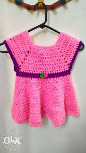 A pure woollen crocheted frock for a 1 to 3yrs