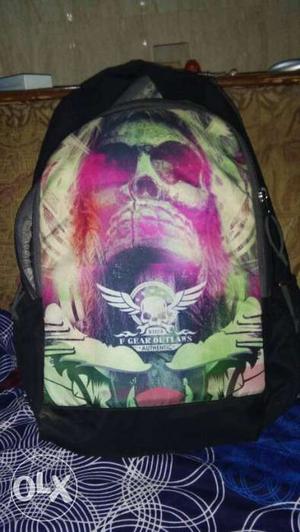 Black, Green, And Purple With Skull Print Backpack