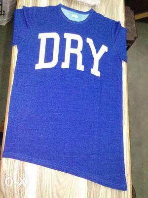 Blue And White DRY Printed Crew-neck T-shirt