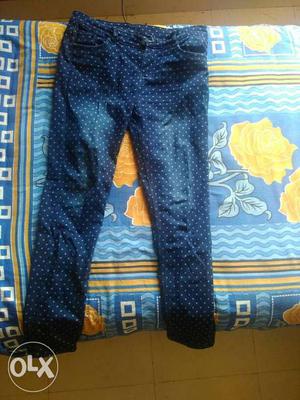 Blue And White Polka-dotted Pants