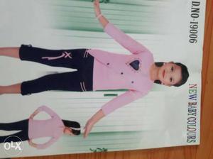 Girl's Pink Long-sleeved Top And Black Pants