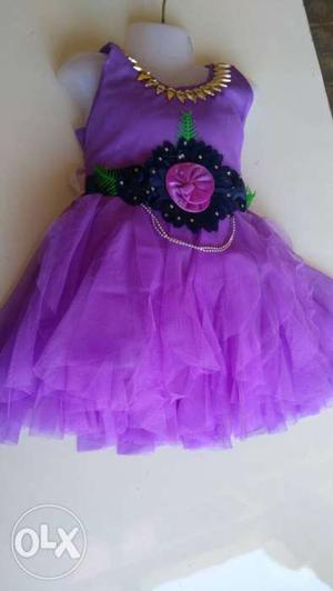 Girl's Purple Sleeveless Ruffled Dress
