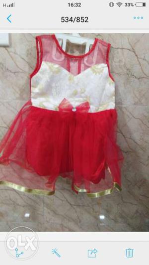 Girl's White And Red Sleeveless Mini Dress
