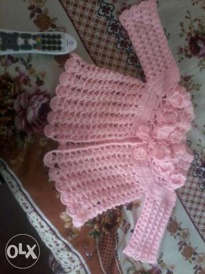 Pink And White Knitted Long Sleeves Top