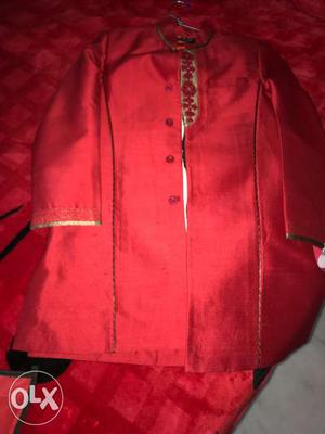 Raw silk red achkan suit with 1 white nd 1 black