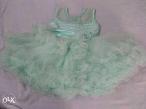 Sea-green frock for 1-2 year baby girl with detachable net