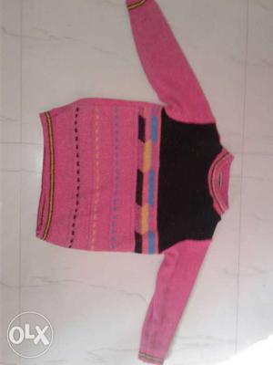 Toddler's Pink And Black Crew-neck Sweater
