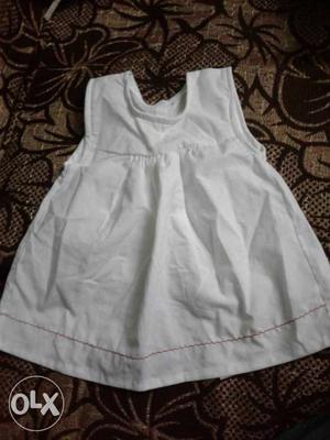 Toddler's White Crew-neck Sleeveless Dress