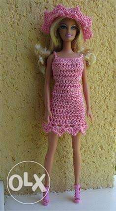 Barbie Doll With Pink Crochet Dress And Hat
