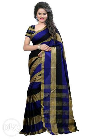 Black, Gold And Blue Sari