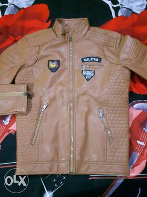 Brown Leather Zip-up Jacket "unused"