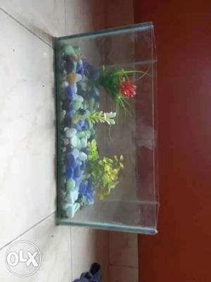FISH TANK,blue and white pearl stones,plastic plants,