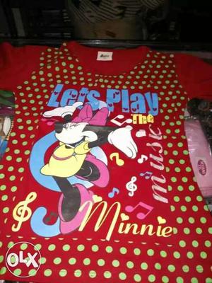 Multicolored Polka-dots Minnie Mouse Printed Crew-neck