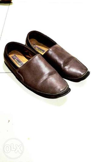 Pair Of Brown Leather Slip-on Shoes