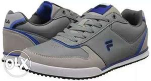 Pair Of Gray-and-blue Fila Low Top Sneakers size-10