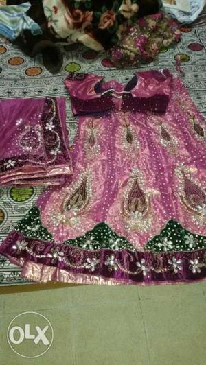 Pink And Purple Floral Ghagra Choli Traditional Dress